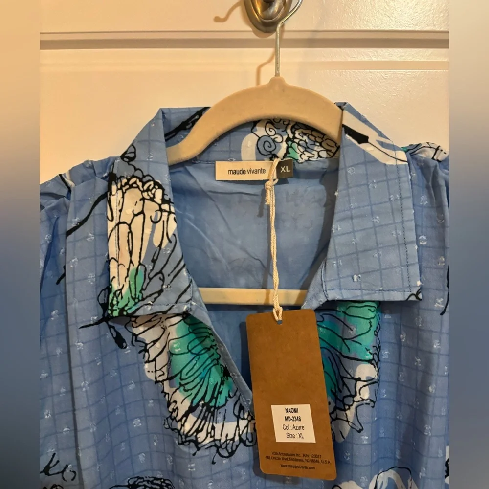 Blue Floral Short Sleeve Dress XL Maude Vivante - Picture 4 of 10